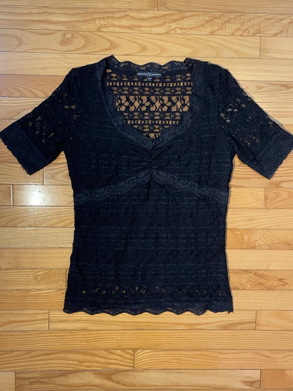 Cynthia Rowley Black Lace V-Neck Short Sleeve Top